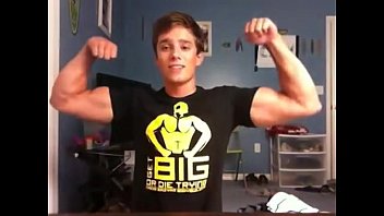 Teen bodybuilder Joe Salcedo shirts off in his bedroom